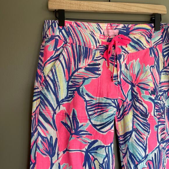 NWT Lilly Pulitzer‎ Galley Pant Tiki Pink Cabana Crazed Sz 2 Pink Blue High Rise - Picture 7 of 16